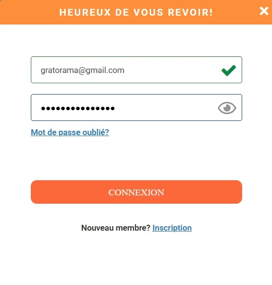 Formulaire de connexion Gratorama